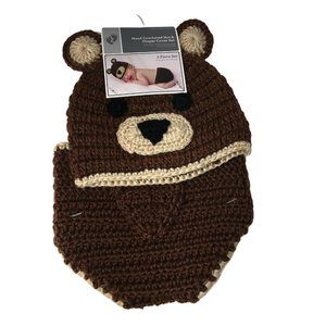 Hand Crocheted Hat And Diaper Cover Bear Sz 0-9 Months Brown Infant Baby Photo